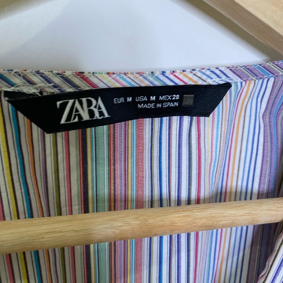 ZARA Balloon Sleeve Multicolor Striped Shirt - Picture 4 of 8